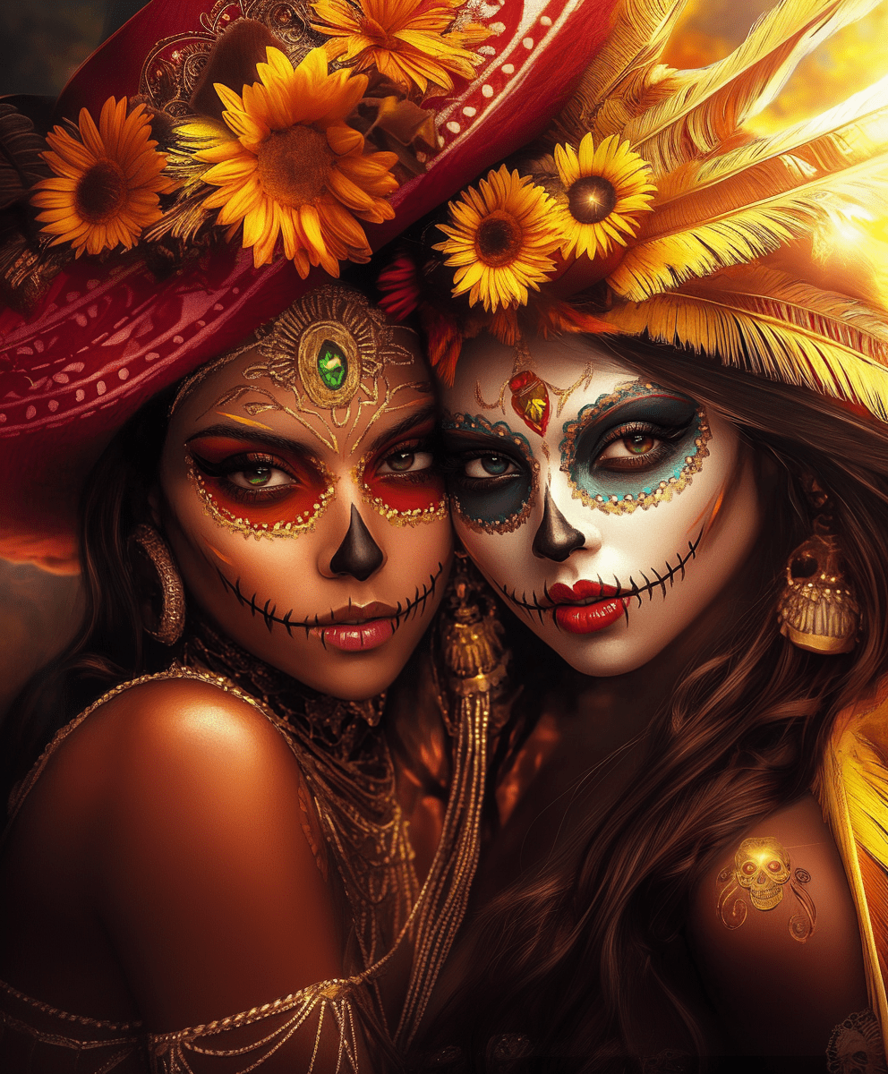 "Día de los Muertos: Sisters of the Beyond" by Tahoe Blue Art.